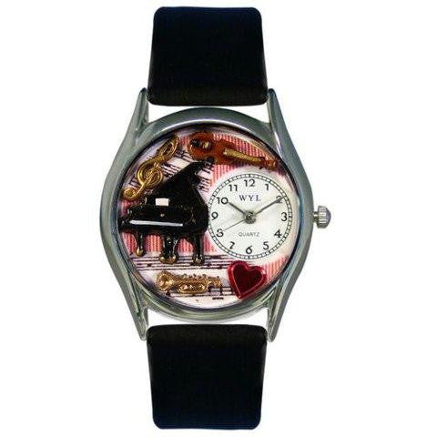 Whimsical Womens Music Teacher Black Leather Watch