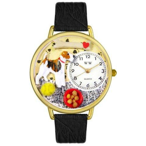 Whimsical Unisex Fox Terrier Black Skin Leather Watch