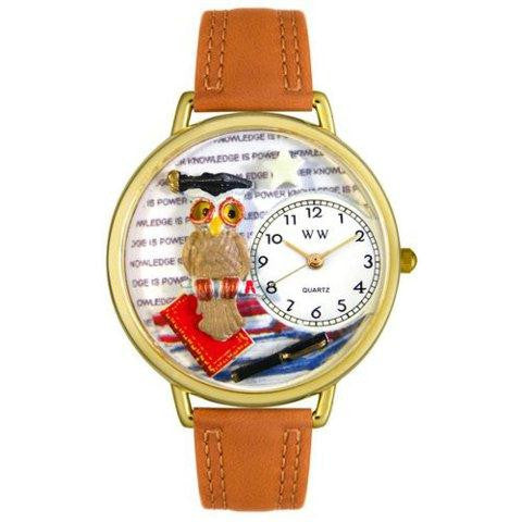 Whimsical Unisex Knowledge Is Power Tan Leather Watch