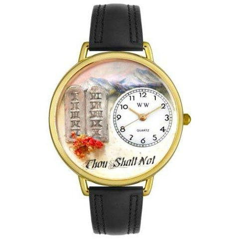 Whimsical Unisex Ten Commandments Black Leather Watch