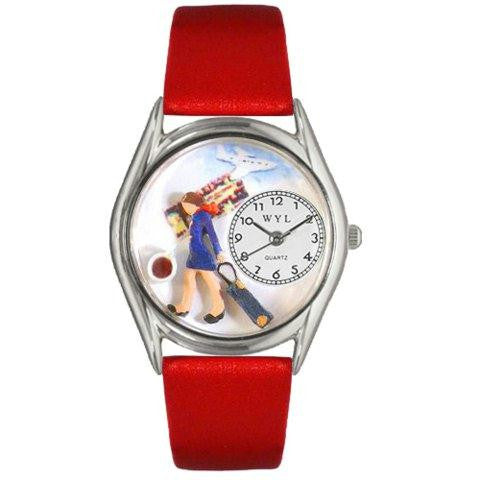 Whimsical Womens Flight Attendant Red Leather Watch