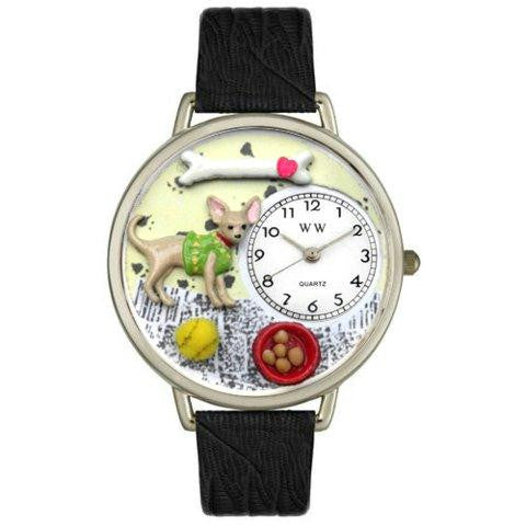 Whimsical Unisex Chihuahua Black Skin Leather Watch