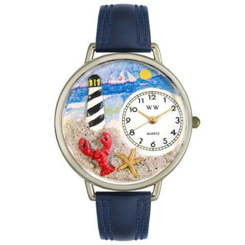 Whimsical Unisex Lighthouse Navy Blue Leather Watch