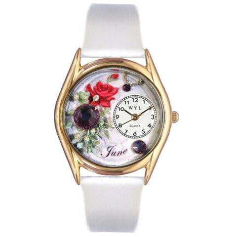 Whimsical Womens Birthstone: June White Leather Watch