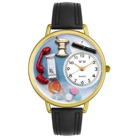 Whimsical Unisex Pharmacist Black Padded Leather Watch