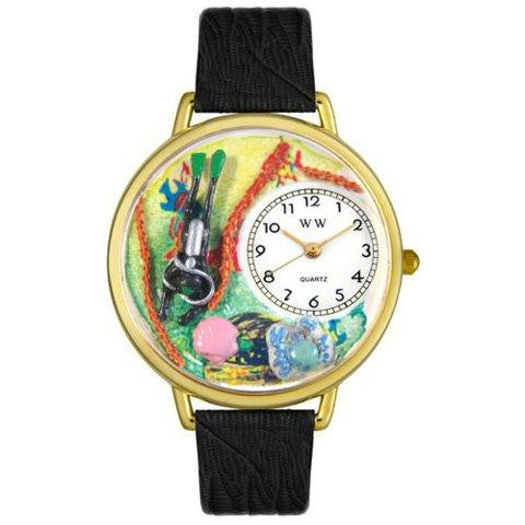 Whimsical Unisex Scuba Diving Black Skin Leather Watch