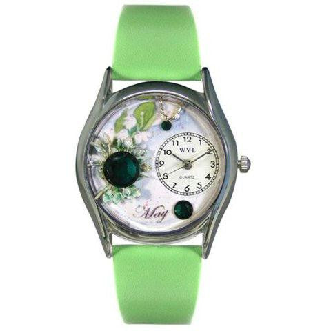 Whimsical Womens Birthstone: May Green Leather Watch