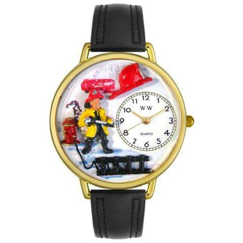 Whimsical Unisex Firefighter Black Padded Leather Watch