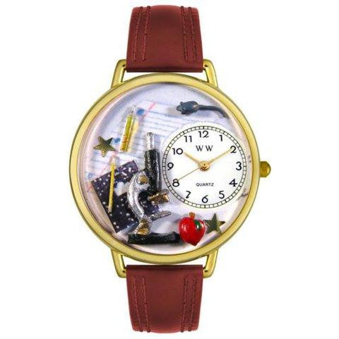 Whimsical Unisex Science Teacher Burgundy Leather Watch