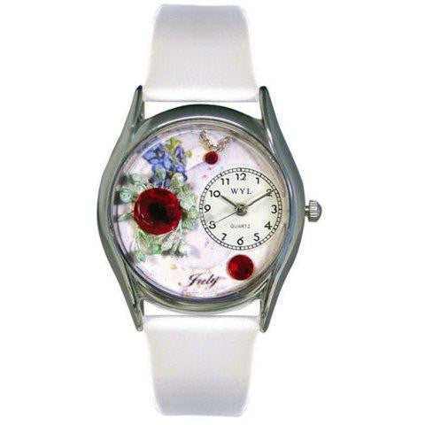 Whimsical Womens Birthstone: July White Leather Watch