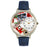 Whimsical Unisex Coffee Lover Navy Blue Leather Watch