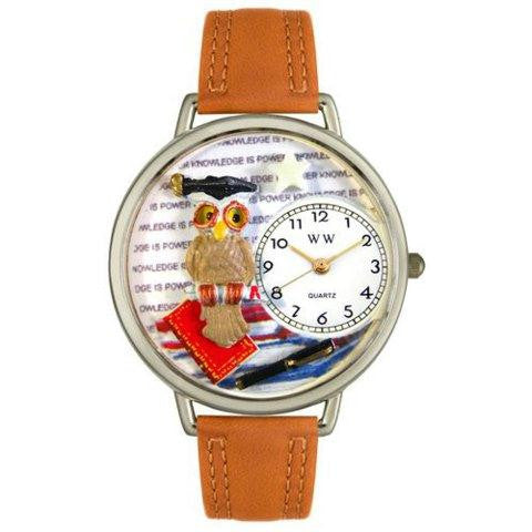 Whimsical Unisex Knowledge Is Power Tan Leather Watch