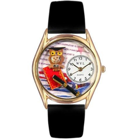 Whimsical Womens Knowledge Is Power Black Leather Watch