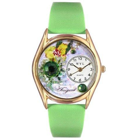 Whimsical Womens Birthstone: August Green Leather Watch