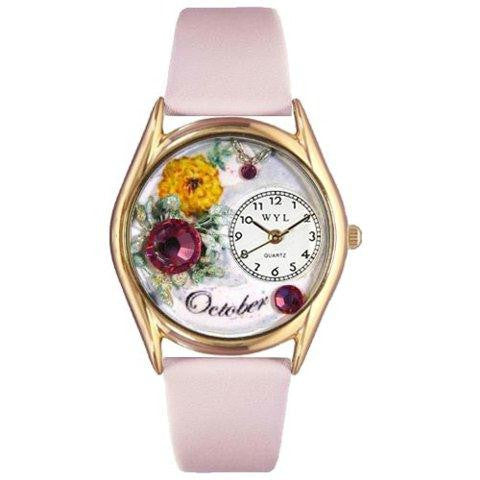 Whimsical Womens Birthstone: October Pink Leather Watch