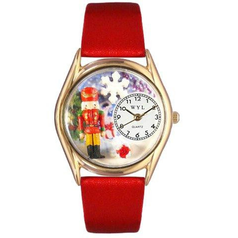 Whimsical Womens Christmas Nutcracker Red Leather Watch