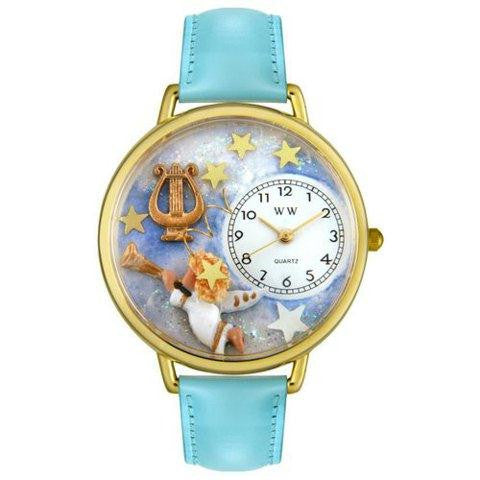 Whimsical Unisex Angel with Harp Baby Blue Leather Watch