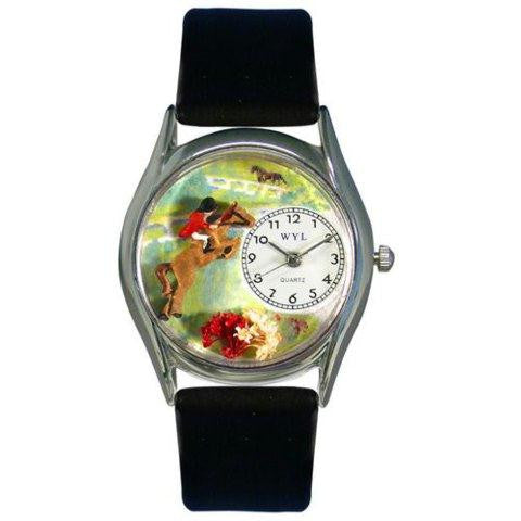 Whimsical Womens Horse Competition Black Leather Watch