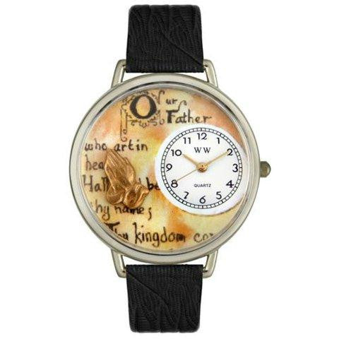 Whimsical Unisex Lords Prayer Black Skin Leather Watch