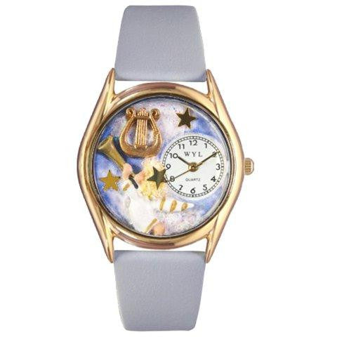 Whimsical Womens Angel with Harp Baby Blue Leather Watch