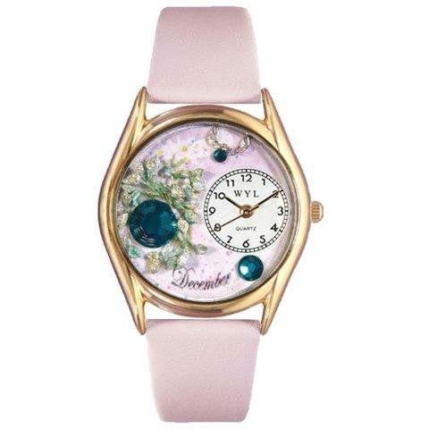 Whimsical Womens Birthstone: December Pink Leather Watch