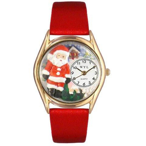 Whimsical Womens Christmas Santa Claus Red Leather Watch