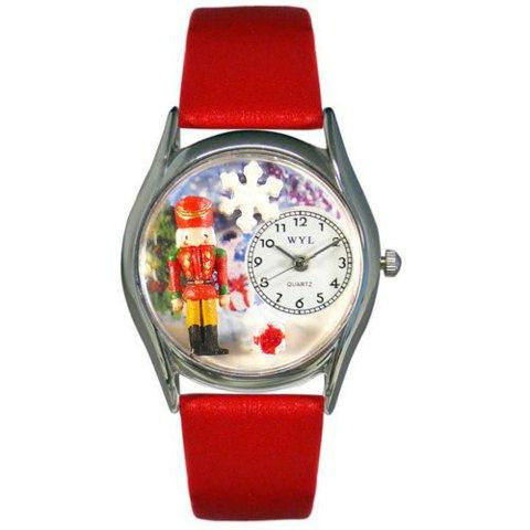 Whimsical Womens Christmas Nutcracker Red Leather Watch