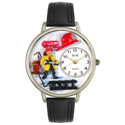 Whimsical Unisex Firefighter Black Padded Leather Watch