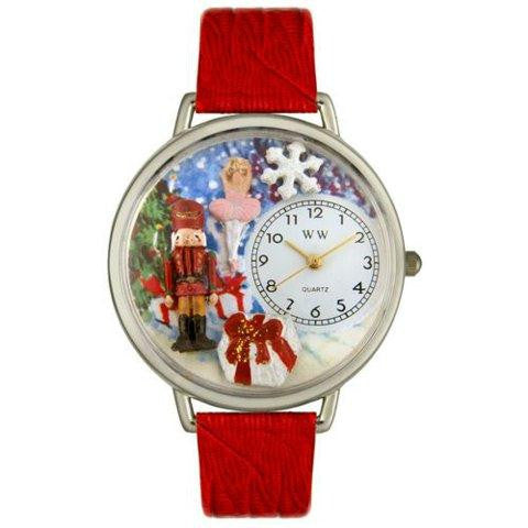 Whimsical Unisex Christmas Nutcracker Red Leather Watch