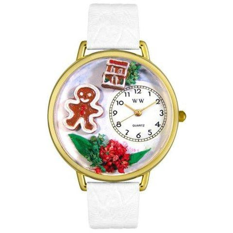 Whimsical Unisex Christmas Gingerbread White Leather Watch