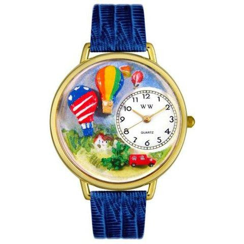 Whimsical Unisex Hot Air Balloons Royal Blue Leather Watch