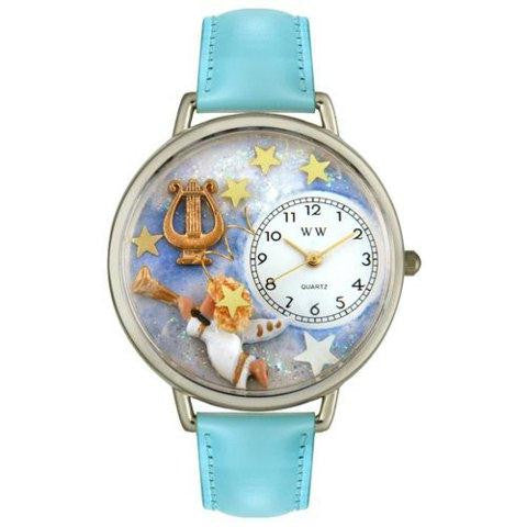 Whimsical Unisex Angel with Harp Baby Blue Leather Watch