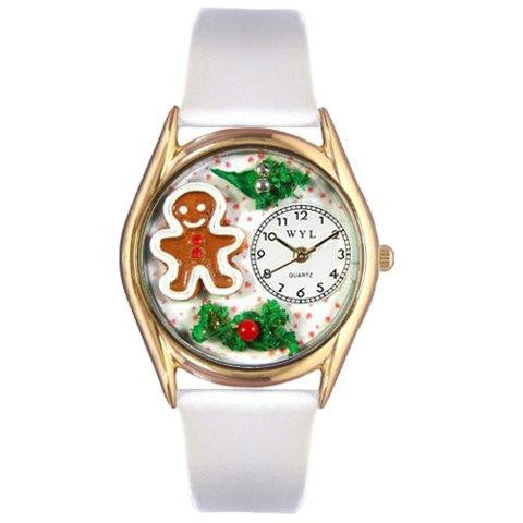 Whimsical Womens Christmas Gingerbread White Leather Watch