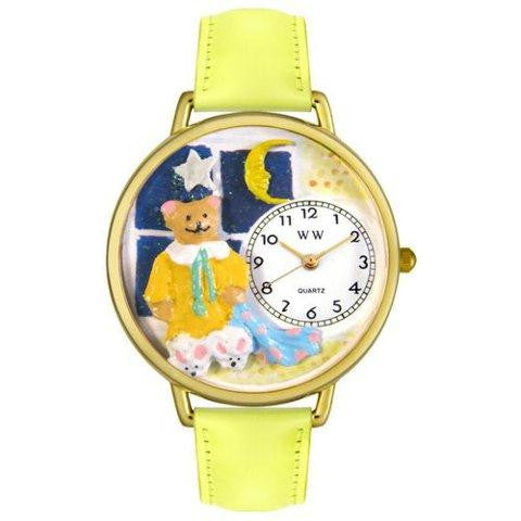 Whimsical Unisex Night Night Teddy Bear Yellow Leather Watch