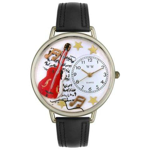 Whimsical Unisex Electric Guitar Black Padded Leather Watch