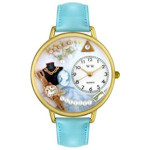 Whimsical Unisex Jewelry Lover Pearls Blue Baby Blue Leather Watch