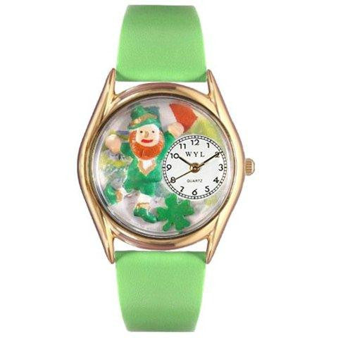 Whimsical Womens St.Patricks Day w- Irish Flag Green Leather Watch