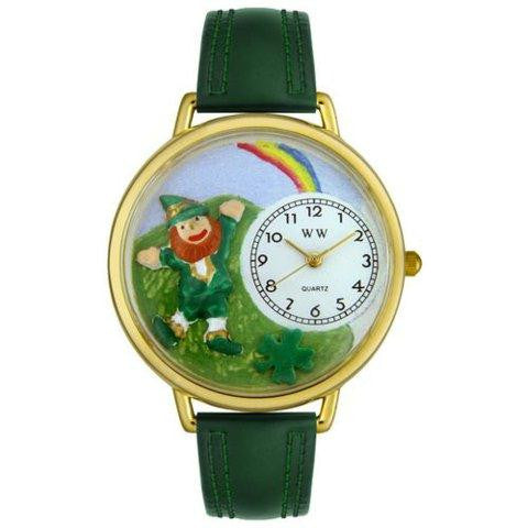 Whimsical Unisex St. Patricks Day Rainbow Hunter Green Leather Watch