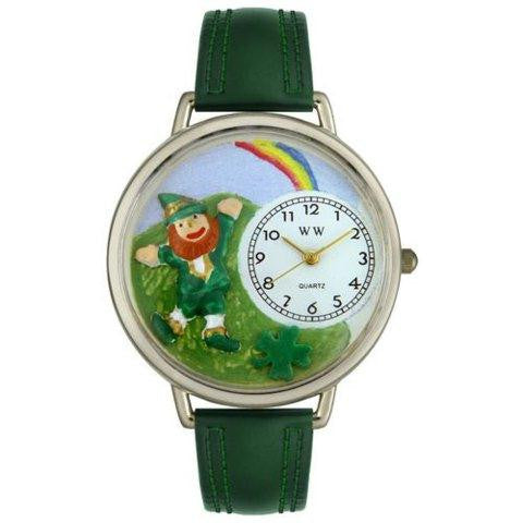 Whimsical Unisex St. Patricks Day Rainbow Hunter Green Leather Watch