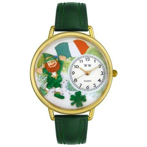 Whimsical Unisex St. Patricks Day w-Irish Flag Green Leather Watch