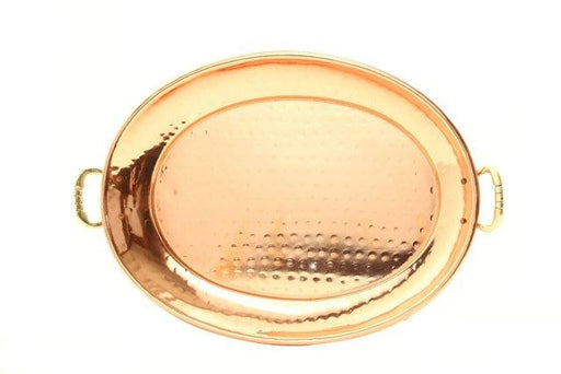 13  x 8  Oval D cor Copper Tray w-Cast Brass Handle