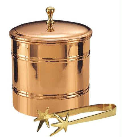 6  Dia. x 7 H. D cor Copper Lined Ice Bucket w-Brass 7  Tongs 3 Qt