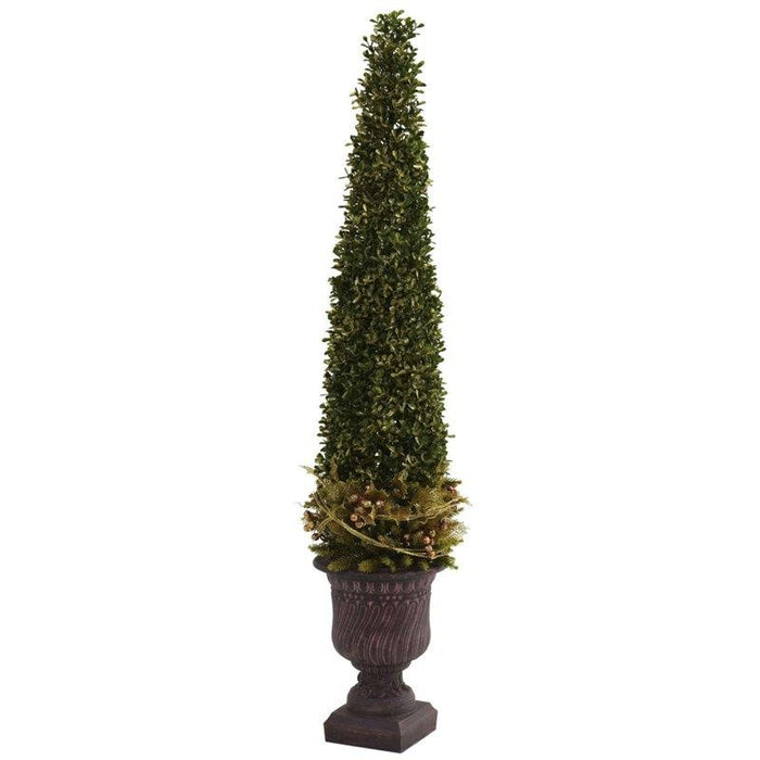 Mixed Golden Boxwood and Holly Topiary w-Urn