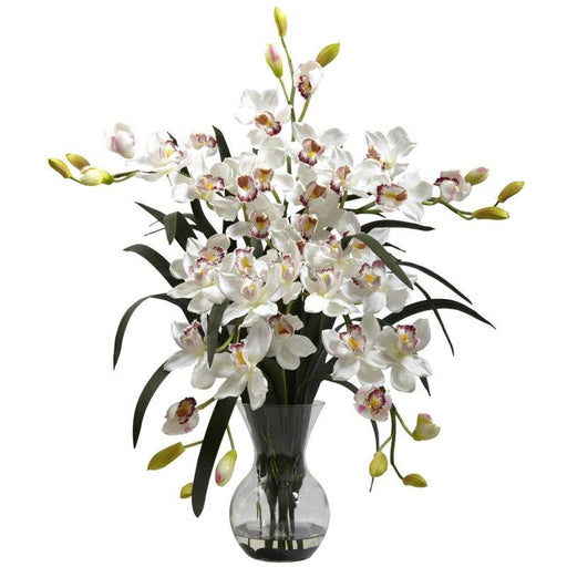 White Large Cymbidium w-Vase Arrangement