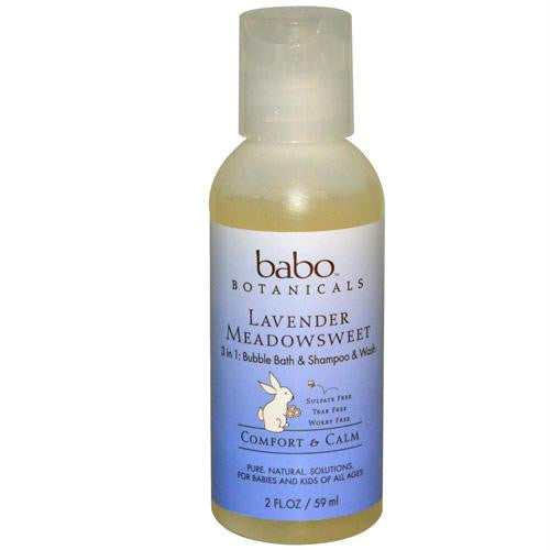 Babo Botanicals Bubble Bath - 3 in 1 Calming Shampoo Bubble Bath and Wash - Lavender Meadowsweet Travel Size -