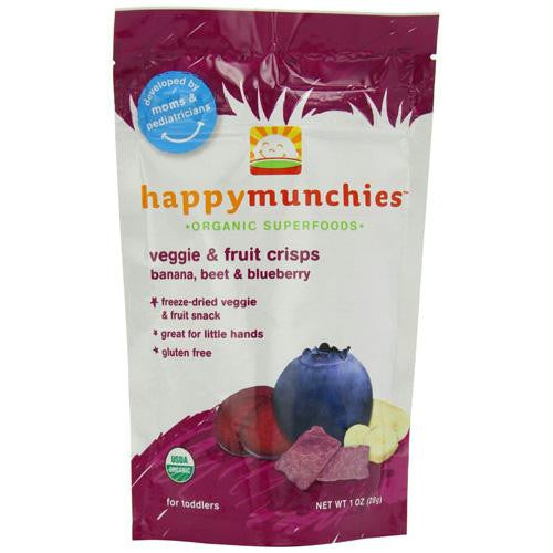 Happy Baby Happy Munchies Crisps - Organic Fruit and Veggie Banana Beet and Blueberry - 1 oz - Case of 8