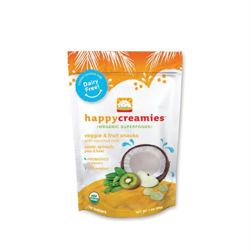 Happy Creamies Organic Snacks - Apple Spinach Pea Kiwi - Case of 8 - 1 oz