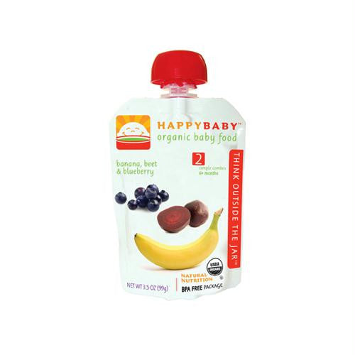 Happy Baby Organic Baby Food - Stage 2 - Banana Beets and Blueberry - Case of 16 - 3.5 oz