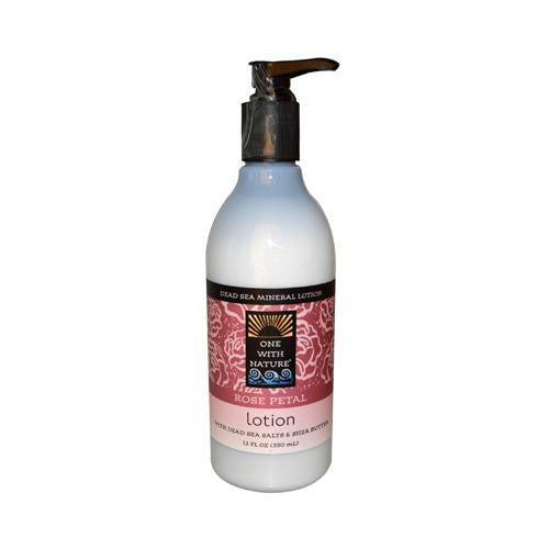 One With Nature Dead Sea Mineral Lotion with Dead Sea Salts and Shea Butter - Rose Petal - 12 oz