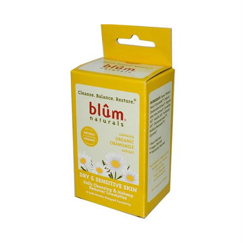 Blum Naturals Dry and Sensitive Skin Daily Cleansing and Makeup Remover Towelettes - 10 Towelettes